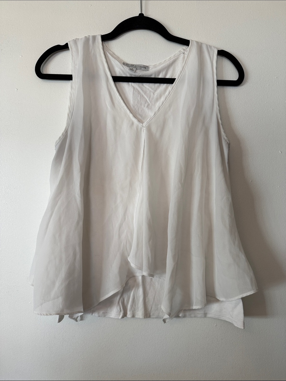 Green Envelope Chiffon Layered V-Neck Camisole in White